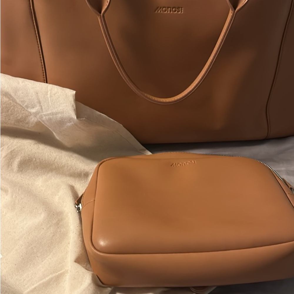 Monoki Tan Leather Tote and Crossbody Set